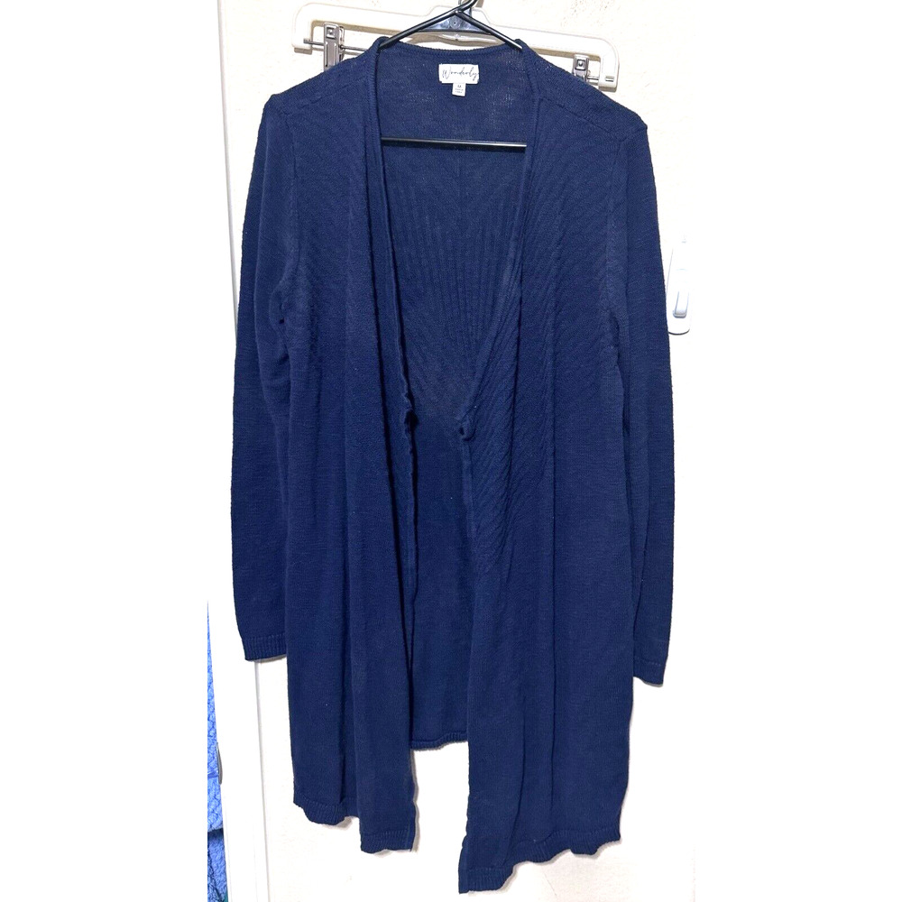 Wonderly Navy Blue Cardigan Sz M sweater open Longline Duster Cotton